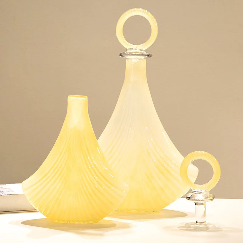 Afralia™ Geometric Ring Glass Vase Set – Yellow & Fringe Flower Terrarium Jar