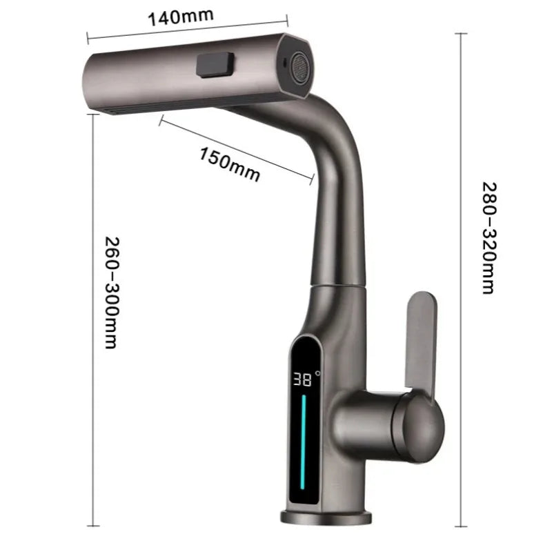 Afralia™ Digital Display Waterfall Basin Faucet with 3 Modes - Hot Cold Mixer Tap