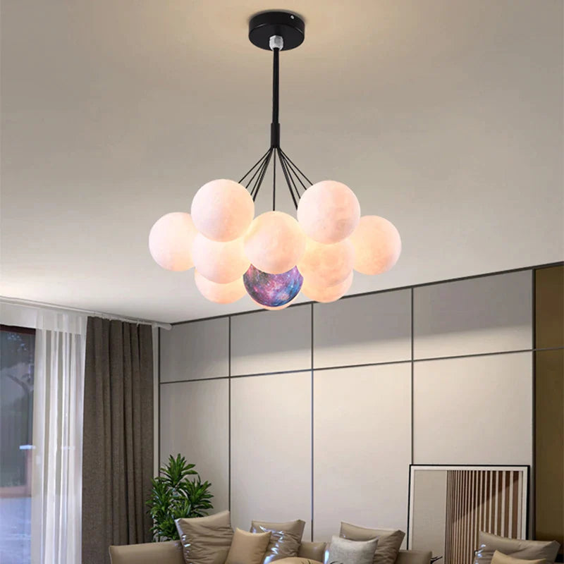 Afralia™ Moon Sconces Bubble Pendant Modern Chandelier Lights with Remote Control