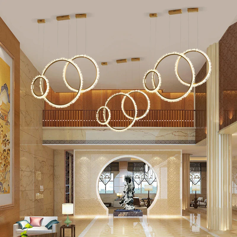 Afralia™ Round Circle LED Crystal Chandelier for Dining Table and Exhibition Hall