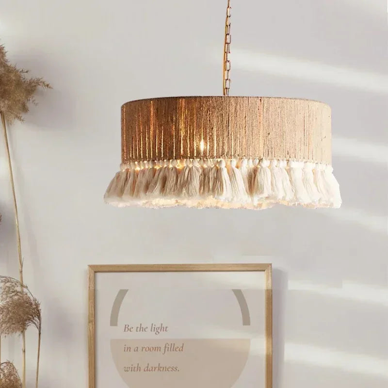 Afralia™ Vintage Hemp Rope Tassel Pendant Light for Kitchen Living Room Bedroom