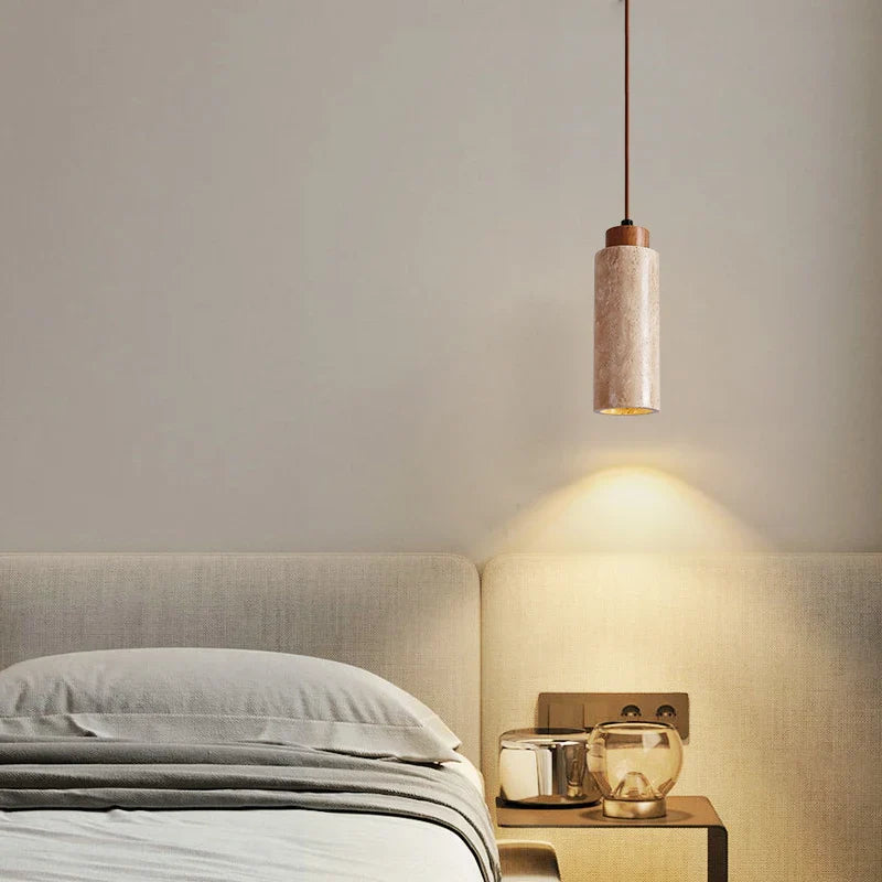 Afralia™ Japanese Stone LED Pendant Lamps Yellow Travertine Wabi Sabi Hanging Light