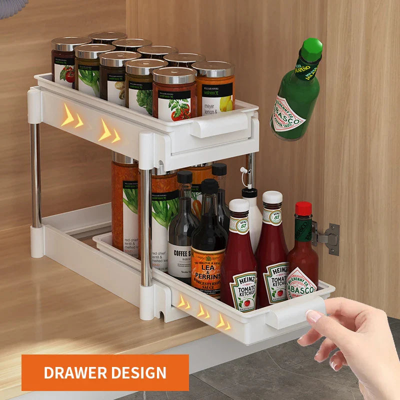 Afralia™ 2 Tier Sliding Drawer Organizer for Kitchen & Bathroom Cabinet