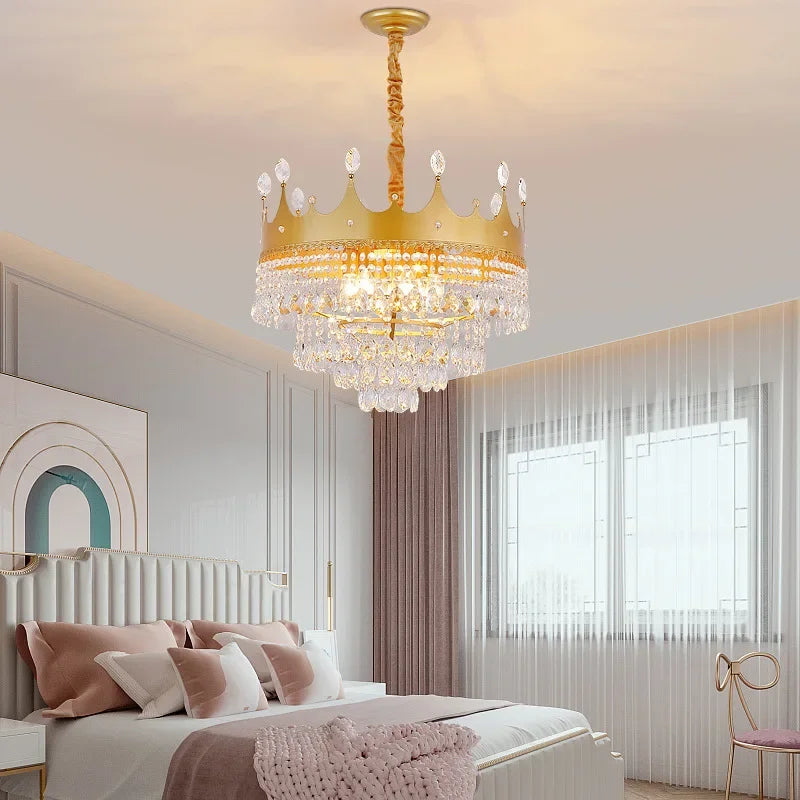 Afralia™ Matte Black/Gold Crown Chandelier for Dining Living Room Shop Fixture