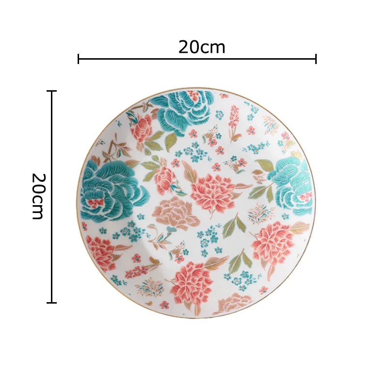 Afralia™ Painted Floral Teacup with Golden Edge - Porcelain Mug for Coffee and Tea