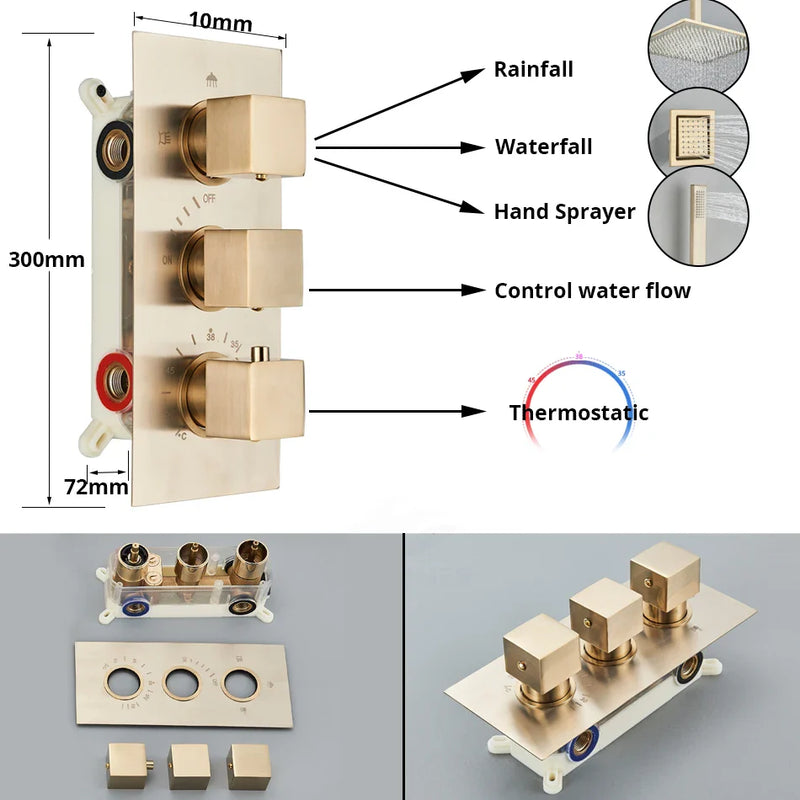 Afralia™ Thermostatic Shower Faucet with Big Rainfall Shower Head and Massage System