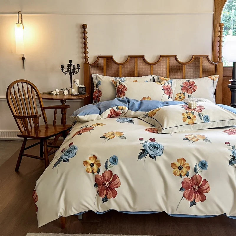 Afralia™ Egyptian Cotton Bedding Sets - Queen King Ru Size, Print Sheet Pillowcase Duvet Cover Set