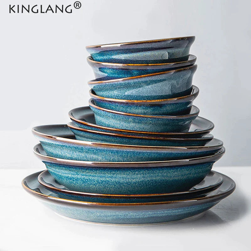 Afralia™ Beautiful Blue Ceramic Bowl Kiln Dinnerware Dish