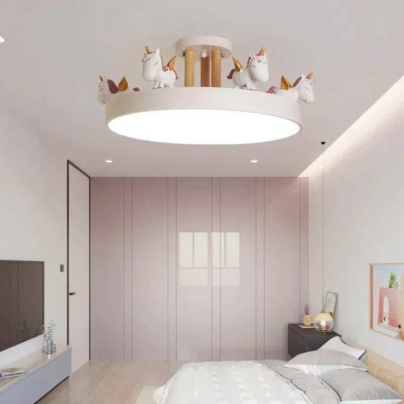 Afralia™ Unicorn LED Ceiling Lights Kids Bedroom Lamps Cartoon Resin Home Decor