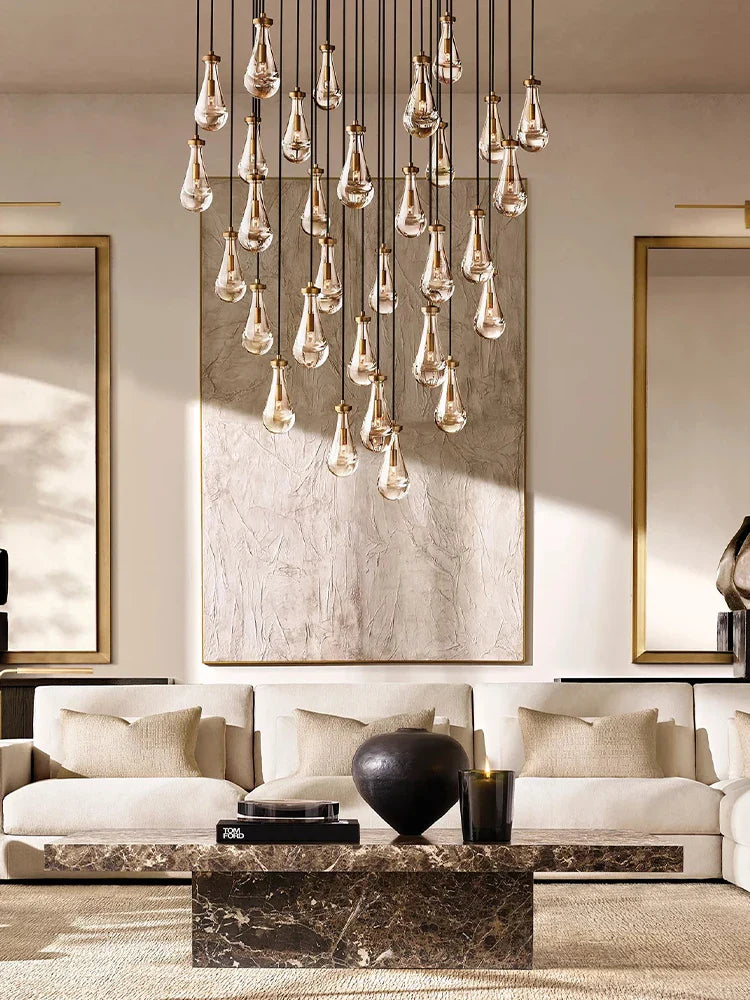 Afralia™ Waterdrop Glass Chandelier in Black Gold: Dimmable European Style for Home Decor