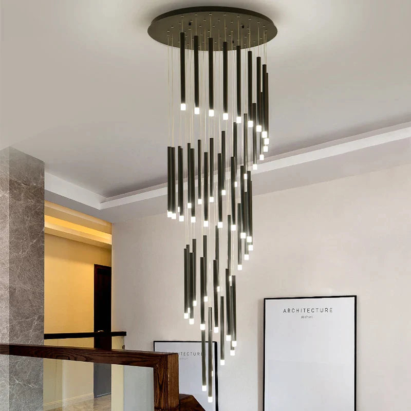 Afralia™ Nordic Black Villa Spiral Staircase Pendant Lights for Living Room & Cafe