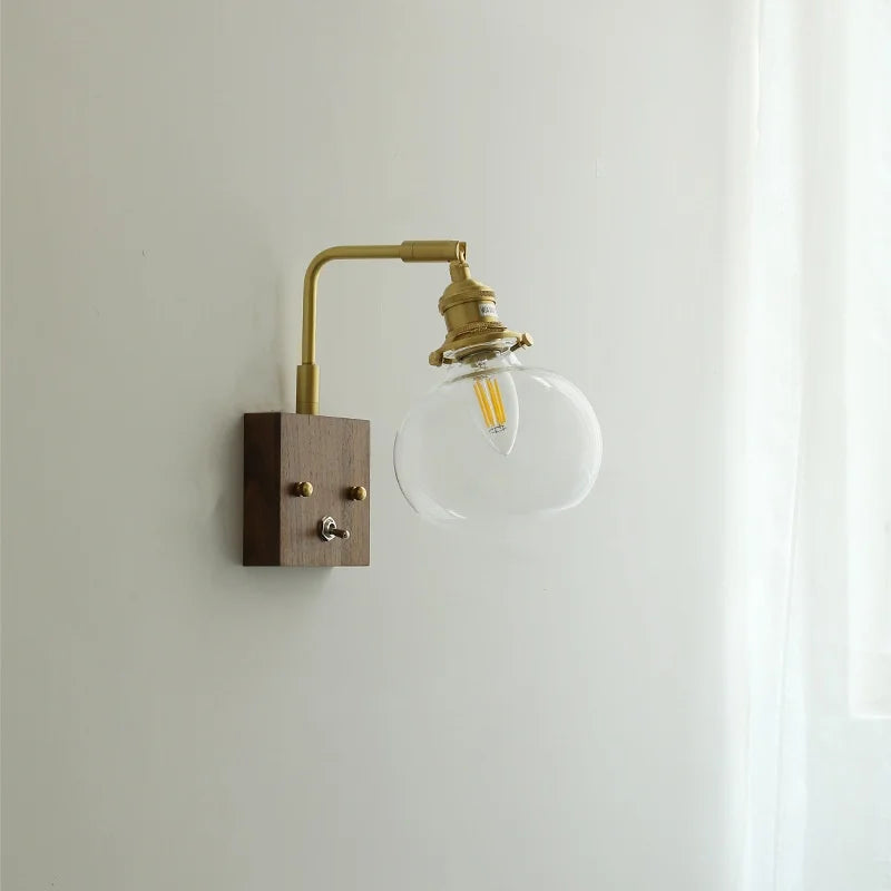 Afralia™ Clear Glass LED Wall Sconce Walnut Copper Modern Stair Light Fixtures