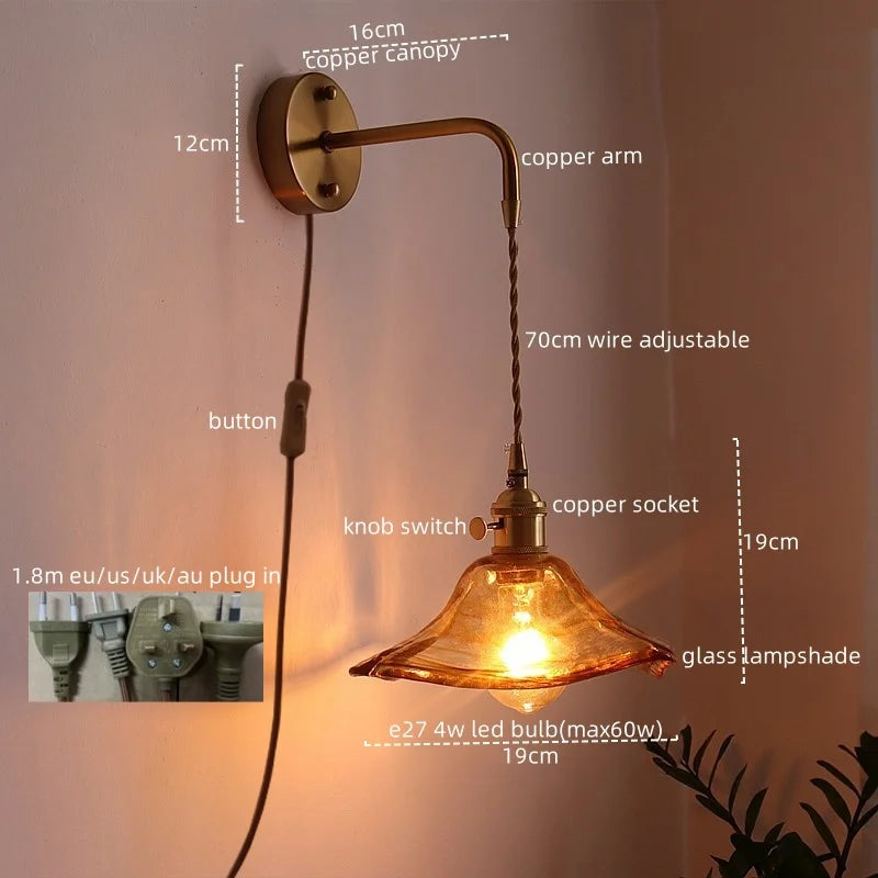 Afralia™ Glass Copper LED Wall Lights for Home Restaurant Living Room Bedroom