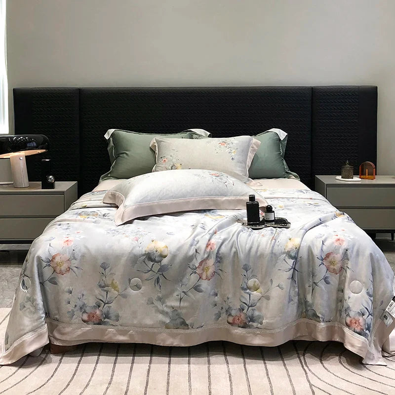 Afralia™ Lyocell Fiber Flowers Summer Quilt Bedding Set - Soft & Silky Comforter with Bed Sheet