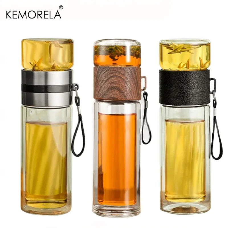 Afralia™ 400ML Double-Layer Glass Tea Infuser Bottle - High Borosilicate Tumbler Set