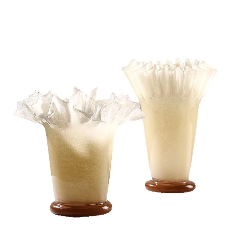 Afralia™ Large Glass Vase with Lotus Leaf Edge for Home Decor