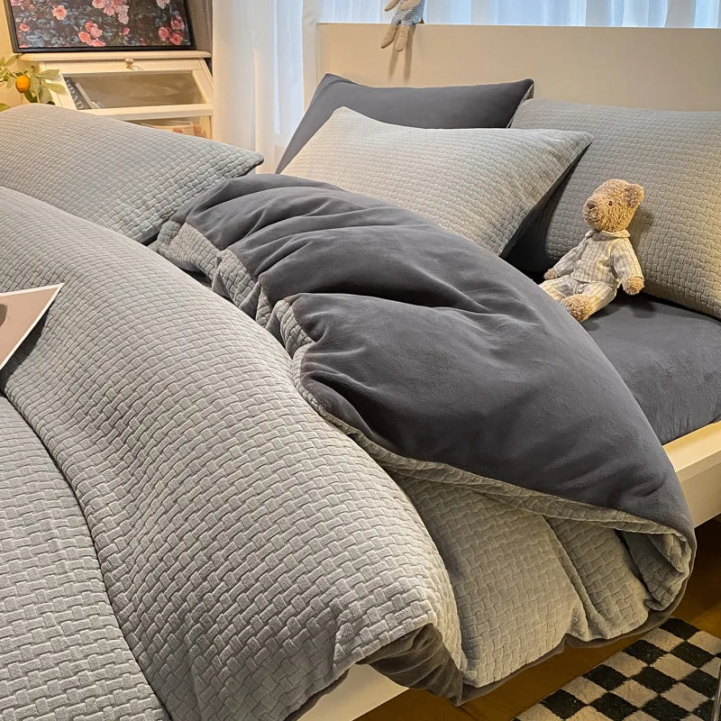 Afralia™ Plush Waffle Fleece Duvet Cover - Cozy 3D Carved Winter Comforter for Adults