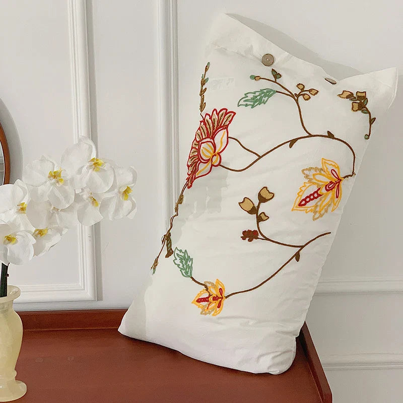 Afralia™ Cotton Bohemia Flowers Embroidery 4pcs Bedding Set Vintage Duvet Cover King Queen