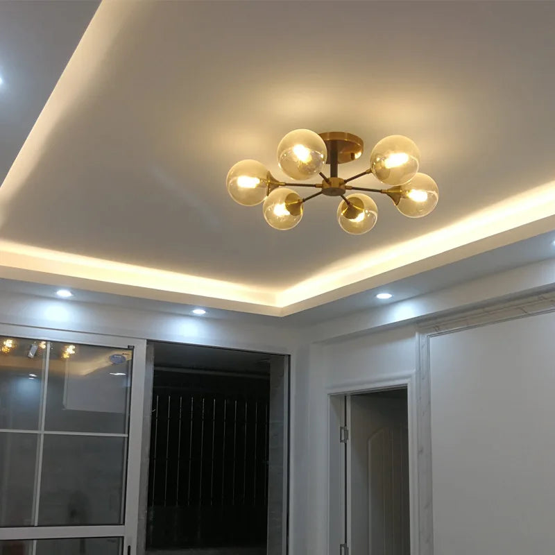 Afralia™ Glass Ball LED Chandelier Ceiling Light for Living Room & Bedroom