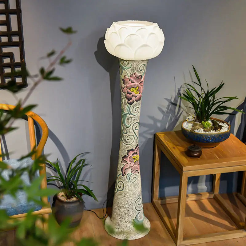 Afralia™ Zen Lotus Floor Lamp Chinese Style for Hotel Villa Study Room Lighting