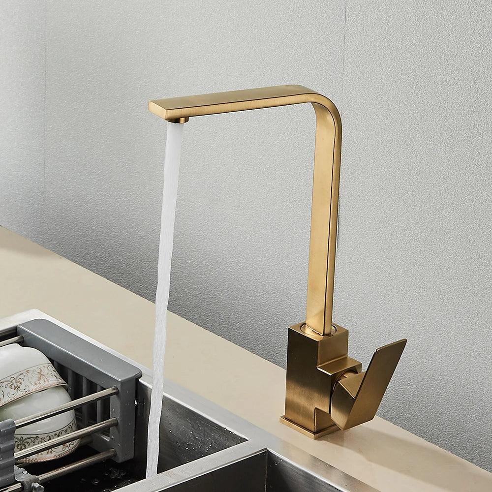 Afralia™ Black Square Kitchen Faucet: Chorme/Gold Hot Cold Mixer Tap 360° Rotation