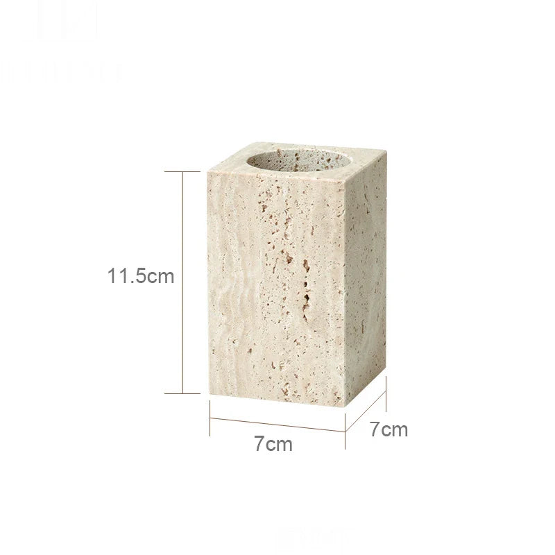 Afralia™ Beige Travertine Marble Bathroom Accessories Set - Soap Dispenser, Soap Dish, Reed Diffuser