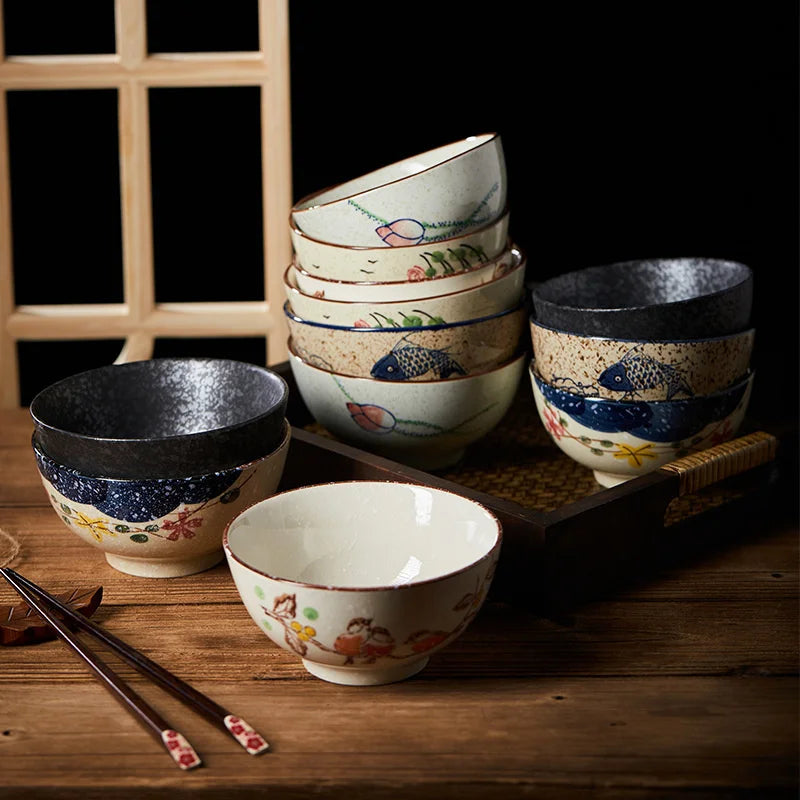 Afralia™ Ceramic Rice Bowl - Small Soup Noodle Bowl for Household and Hotel Kitchen