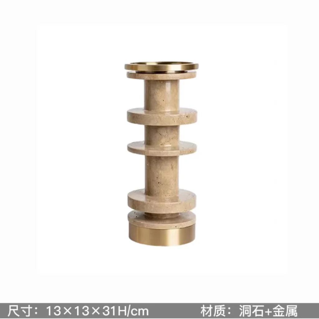 Afralia™ Marble Candle Holder with Metal Base Luxury Home Decor Beige Brown Travertine
