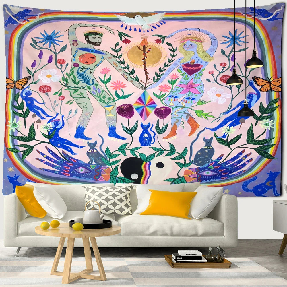 Afralia™ Psychedelic Plant Boy Girl Tapestry Wall Hanging for Retro Aesthetic Home Decor