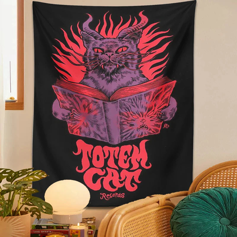 Mystic Cat Tapestry Wall Hanging for Witchcraft and Tarot by Afralia™