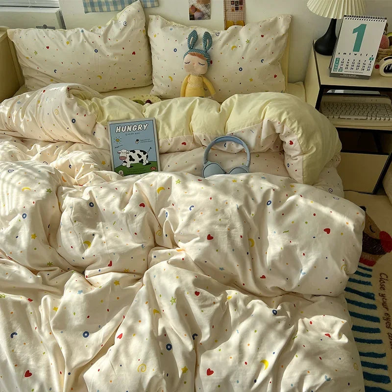 Afralia™ Cartoon Pattern Printed Cotton Bedding Set with Pillowcase