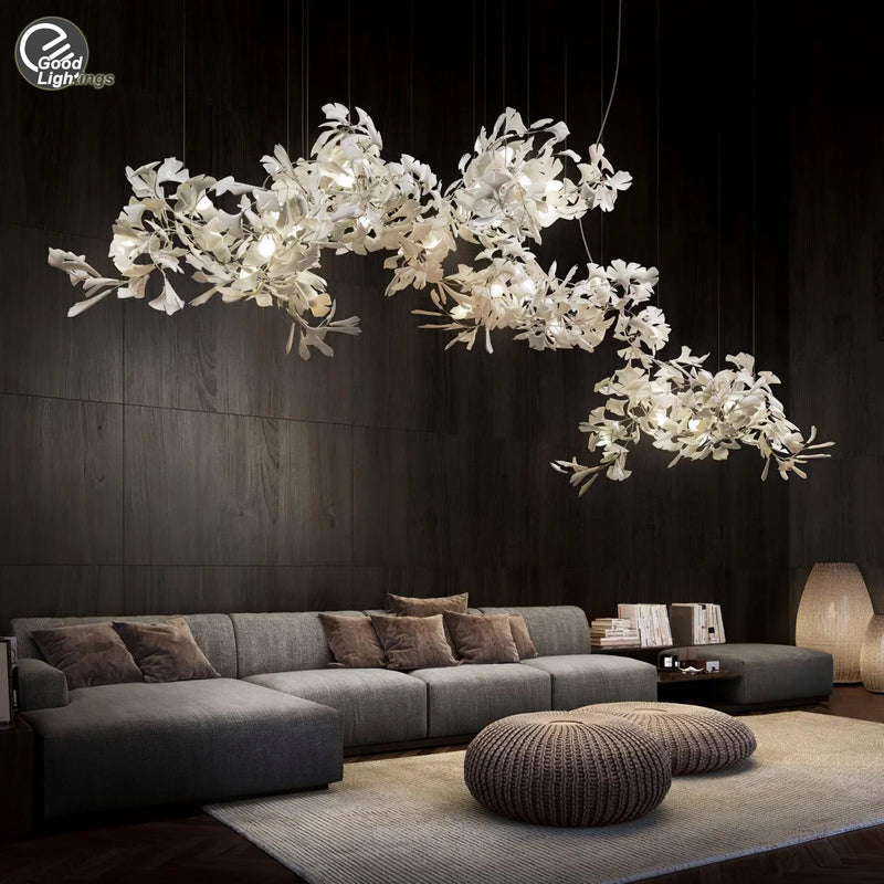 Afralia™ Nordic Ginkgo Branch Chandelier - Modern Crystal Luxury for Living Dining Staircase Lobby