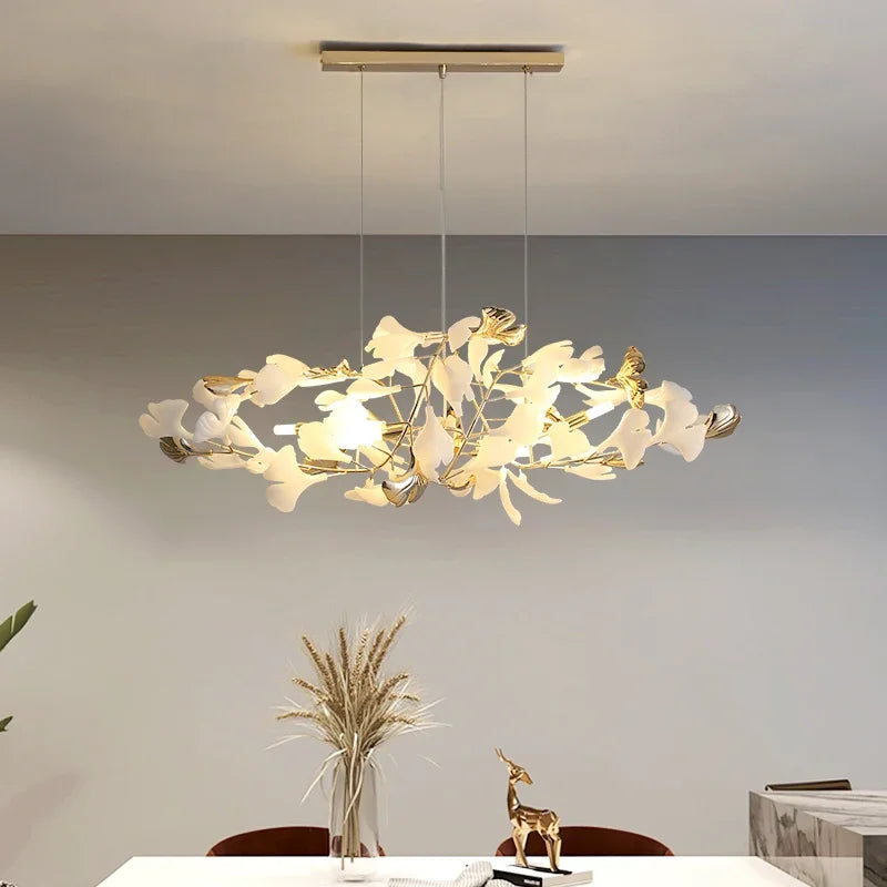 Afralia™ Nordic Ginkgo Leaf Chandelier LED Pendant Light for Living Dining Bedroom