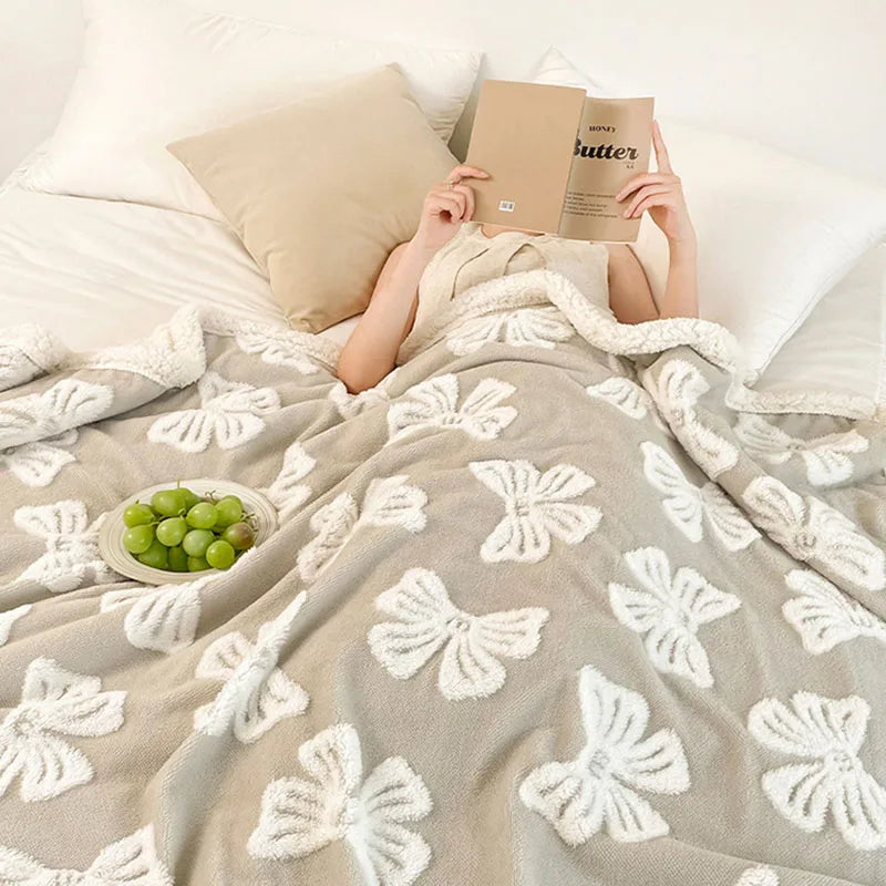 Afralia™ Butterfly Jacquard Double-Layer Wool Blanket: Soft & Warm for Autumn/Winter