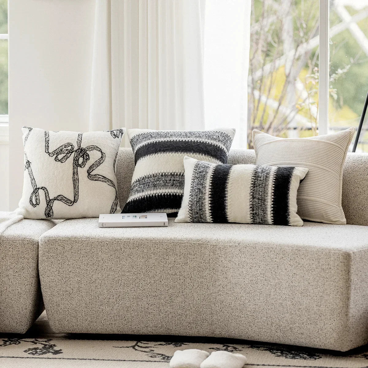 Afralia™ Knitted Crochet Cushion Cover Black Gray White Nordic Simple Luxury Pillowcase