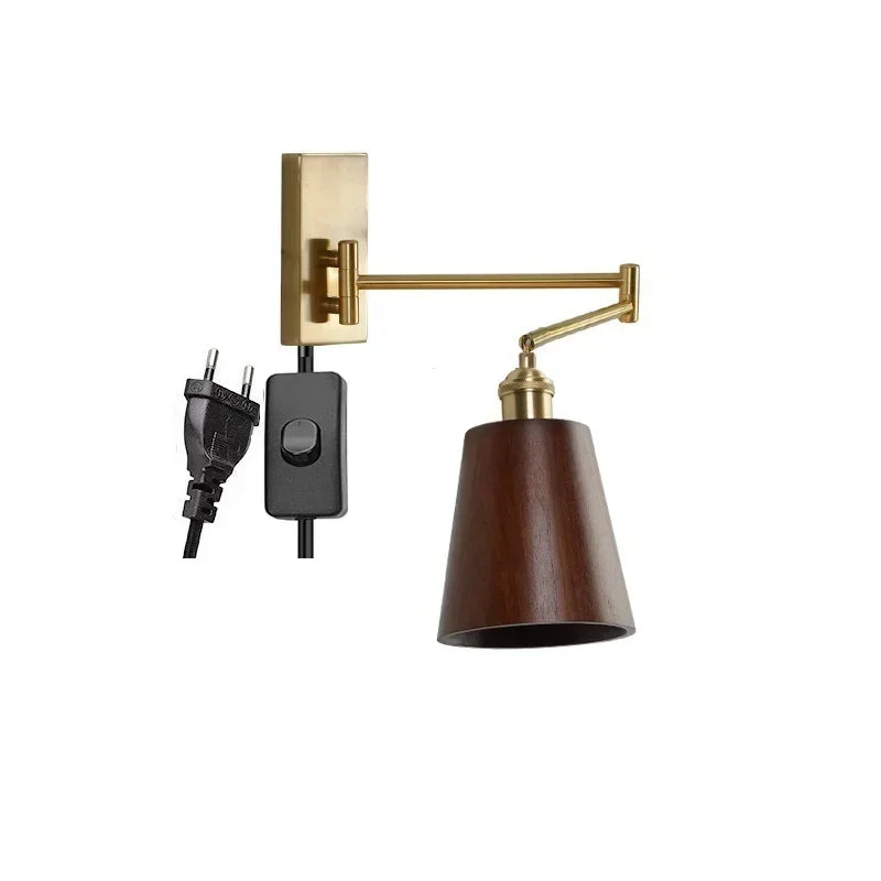 Afralia™ Wooden Wall Sconce LED Light - Modern Bedroom Beside Lamp - Left Right Rotate UP Down.