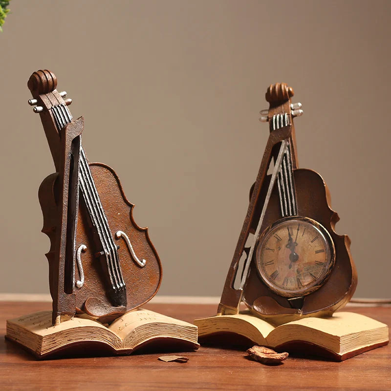 Afralia™ Violin Ornaments Clock Sculpture for Home Decor