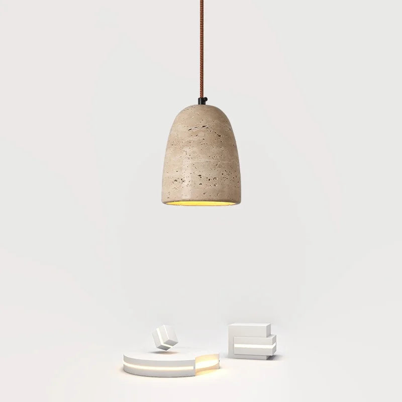 Afralia™ LED Pendant Lights Yellow Travertine Japanese Vintage Hanging Lamp