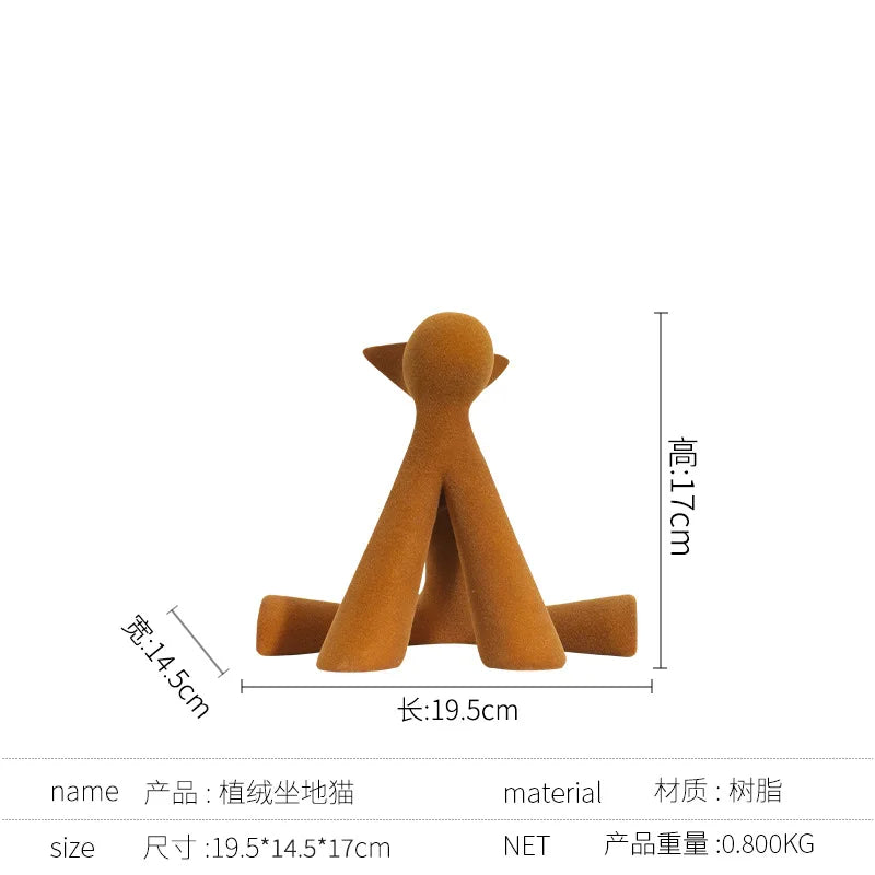 Afralia™ Flocked Cartoon Cat Sculpture Resin Handicrafts Home Decor Figurine