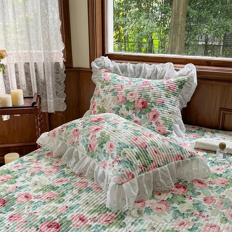 Afralia™ Floral Print Cotton Princess Bedding Set with Vintage Lace Details