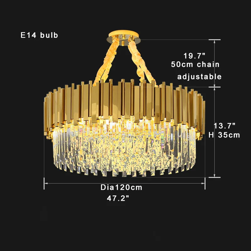 Afralia™ Crystal Chandelier Stainless Steel K9 Cristal Suspension Lamps Classic Gold Luxury