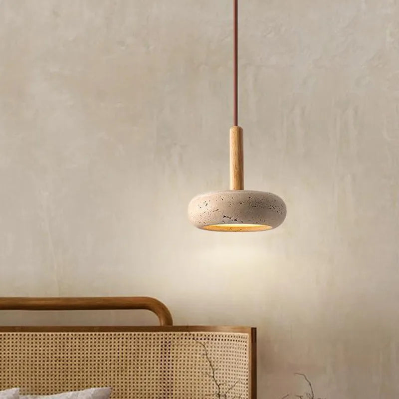 Afralia™ Natural Wood Stone Pendant Light for Home Bedside Restaurant