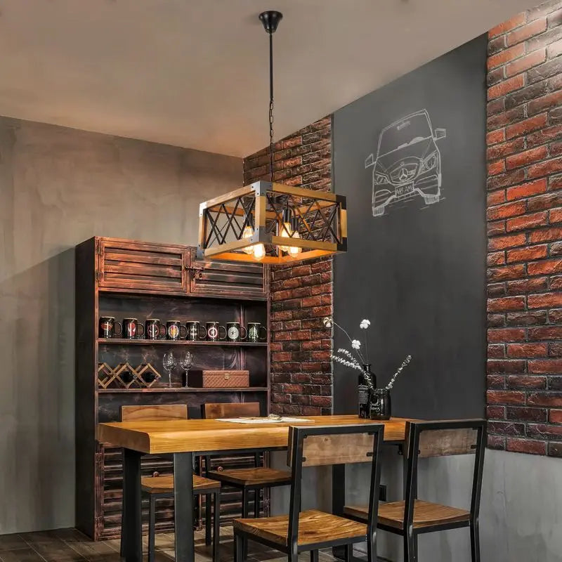 Afralia™ 6-Head Industrial Style Pendant Lamp - Retro Solid Wood Iron Table Light