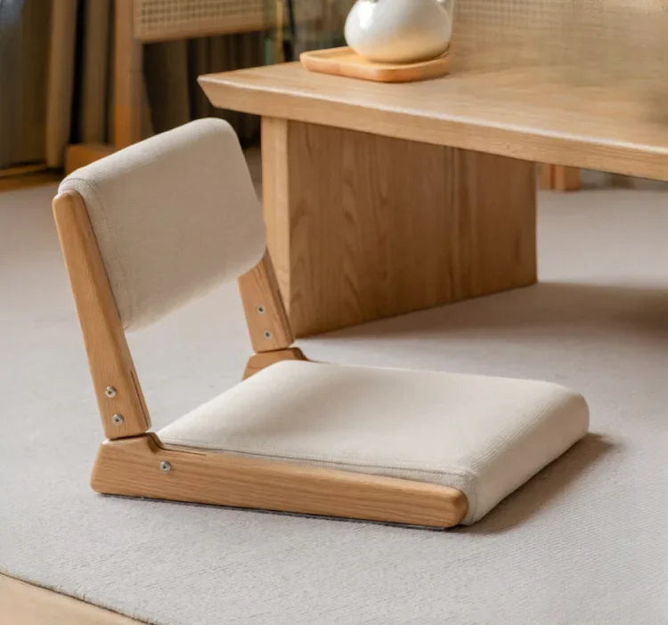 Afralia™ Solid Wood Legless Tatami Armchair