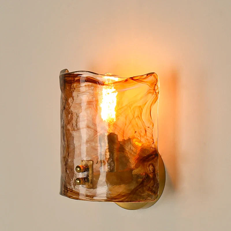 Afralia™ Glass LED Wall Sconce Bedroom Loft Bathroom Stair Light Pull Chain Copper