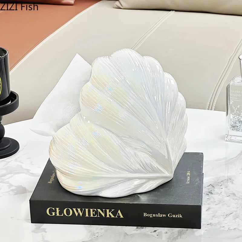 Afralia™ Heart Feather Ceramic Tissue Box Desk Decoration Bedside Paper Towel Case
