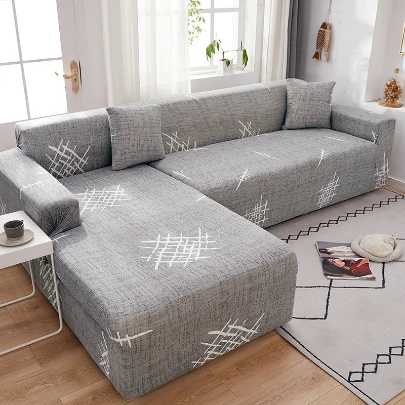 Afralia™ Printed Elastic Corner Sofa Cover Stretch Slipcovers for L Shaped Sectional Sofas