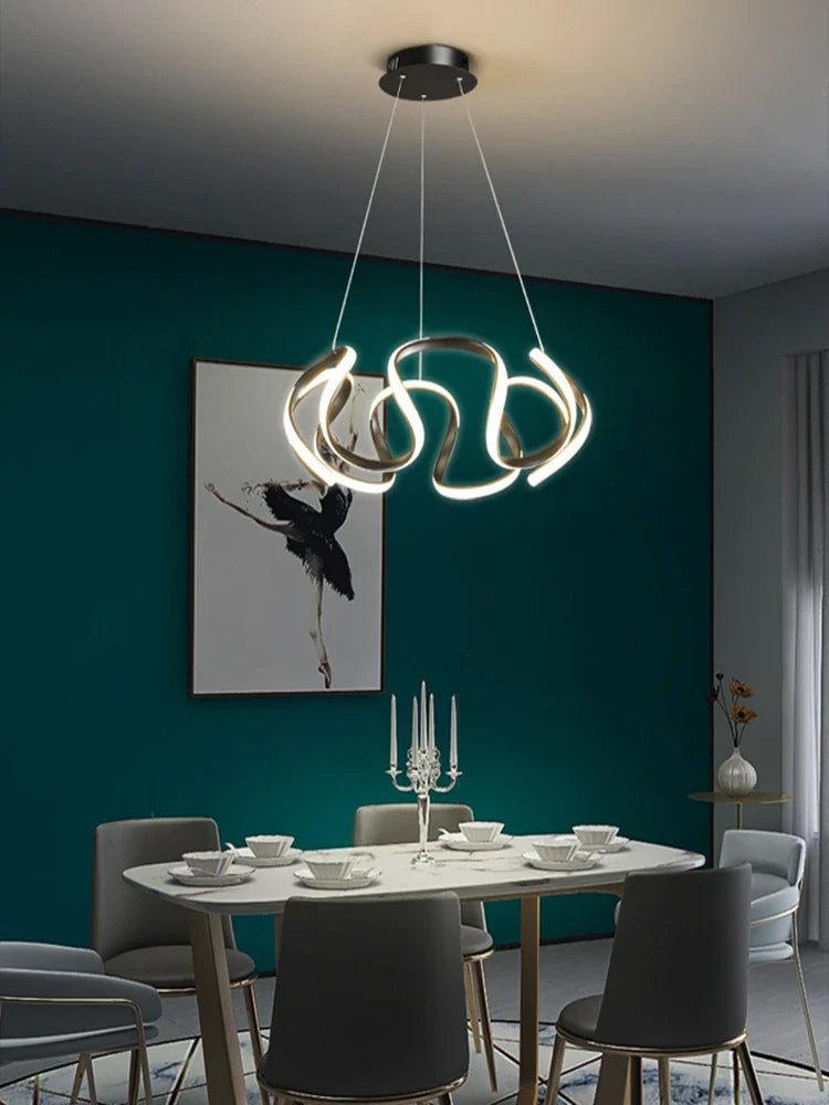 Afralia™ Modern Gold/Black Ring Chandelier 58W for Dining, Living Room, Kitchen, Bedroom - Creative Nordic Pendant Light