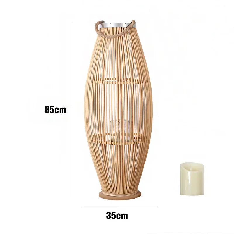 Afralia™ Bamboo Lantern Candle Holder Vintage Nordic Style Wood Floor Decoration