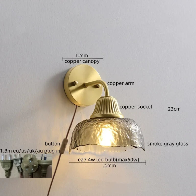 Afralia™ Copper Glass LED Wall Lamp Japanese Style Home Decor Fixture